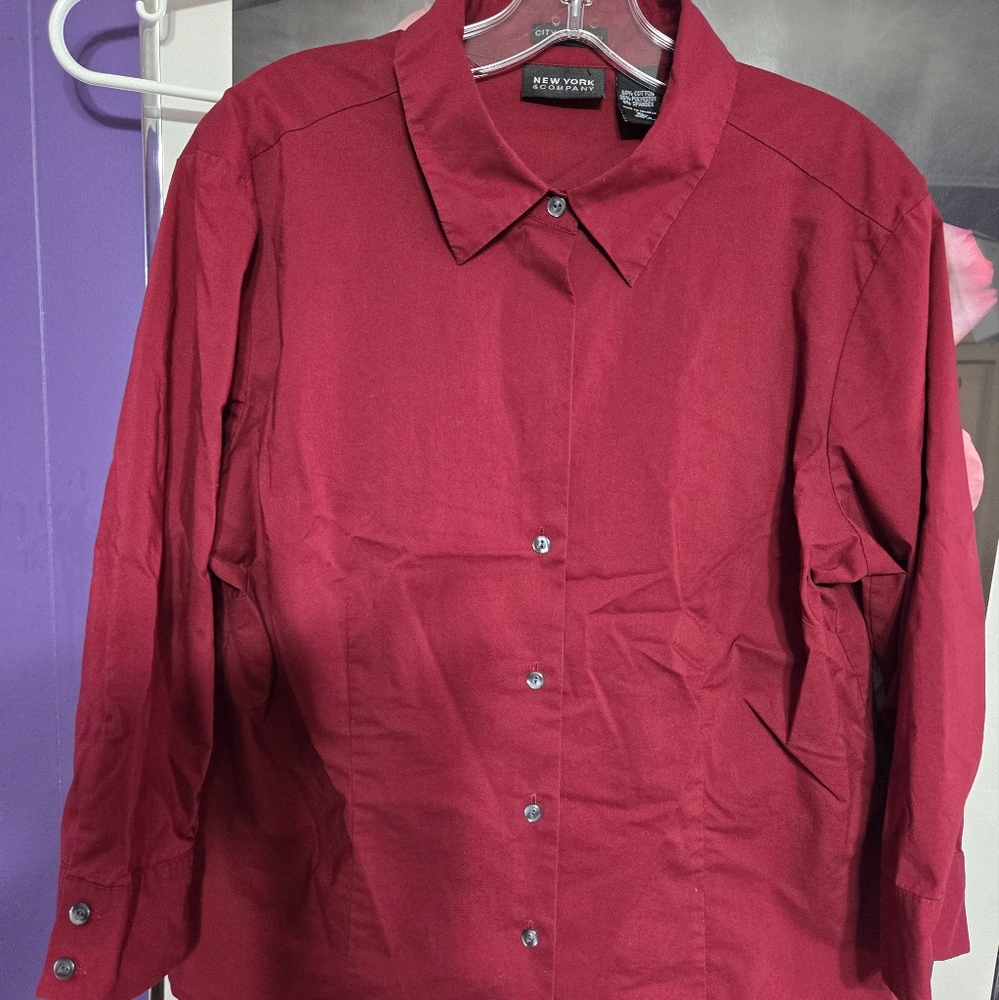New York & Co City Stretch Button Front Blouse XL